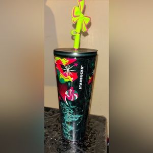 Starbucks 24oz tumbler cup with silicone straw topper holiday 2023